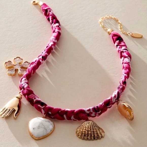 Free People Jewelry - Free People Sky Charm Gold and Pink  Necklace